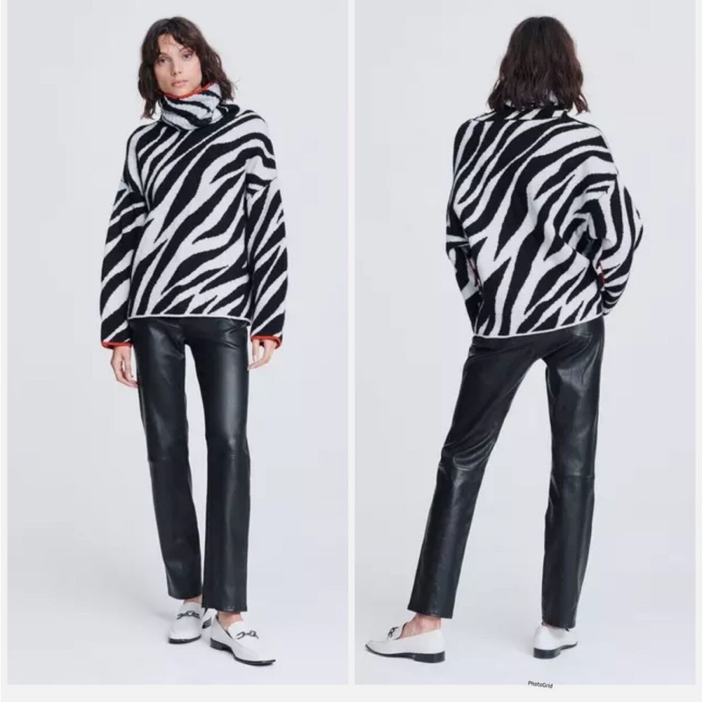Rag & Bone Kiki Funnel Neck in Black / White SIZE: S